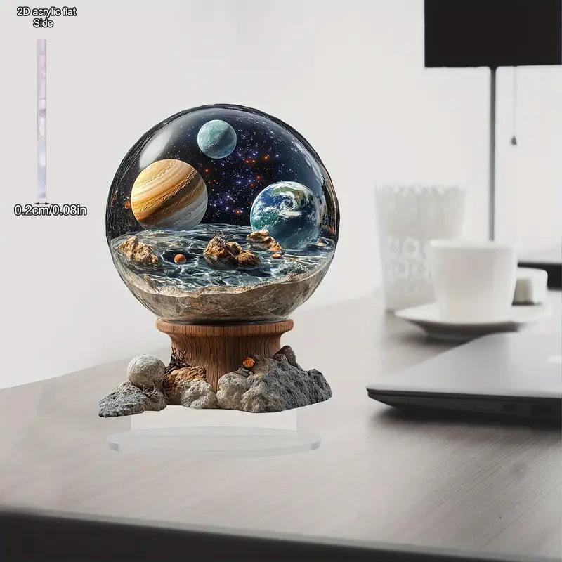 Crystal Ball Lamp Laser Engraved Galaxy Planet Moon Saturn - 2D Flat Acrylic Desktop Ornament, Wall Decor Art, Four Seasons Decoration 