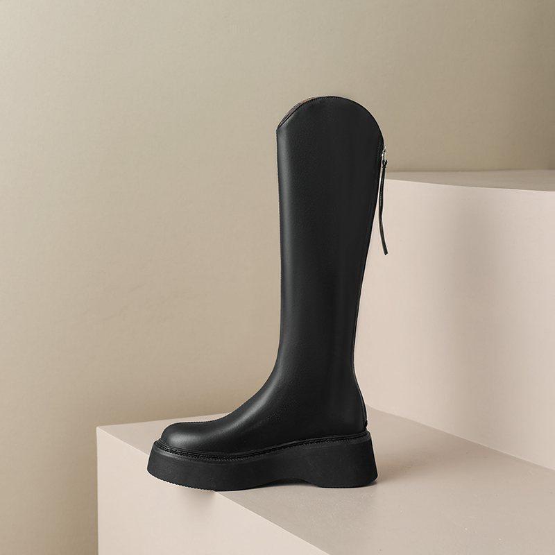 Krazing Pot Осенне-зимняя обувь из коровьего спилка, сапоги для верховой езды на толстой платформе, с круглым носком, сохраняющие тепло, на молнии, высокие сапоги до бедра