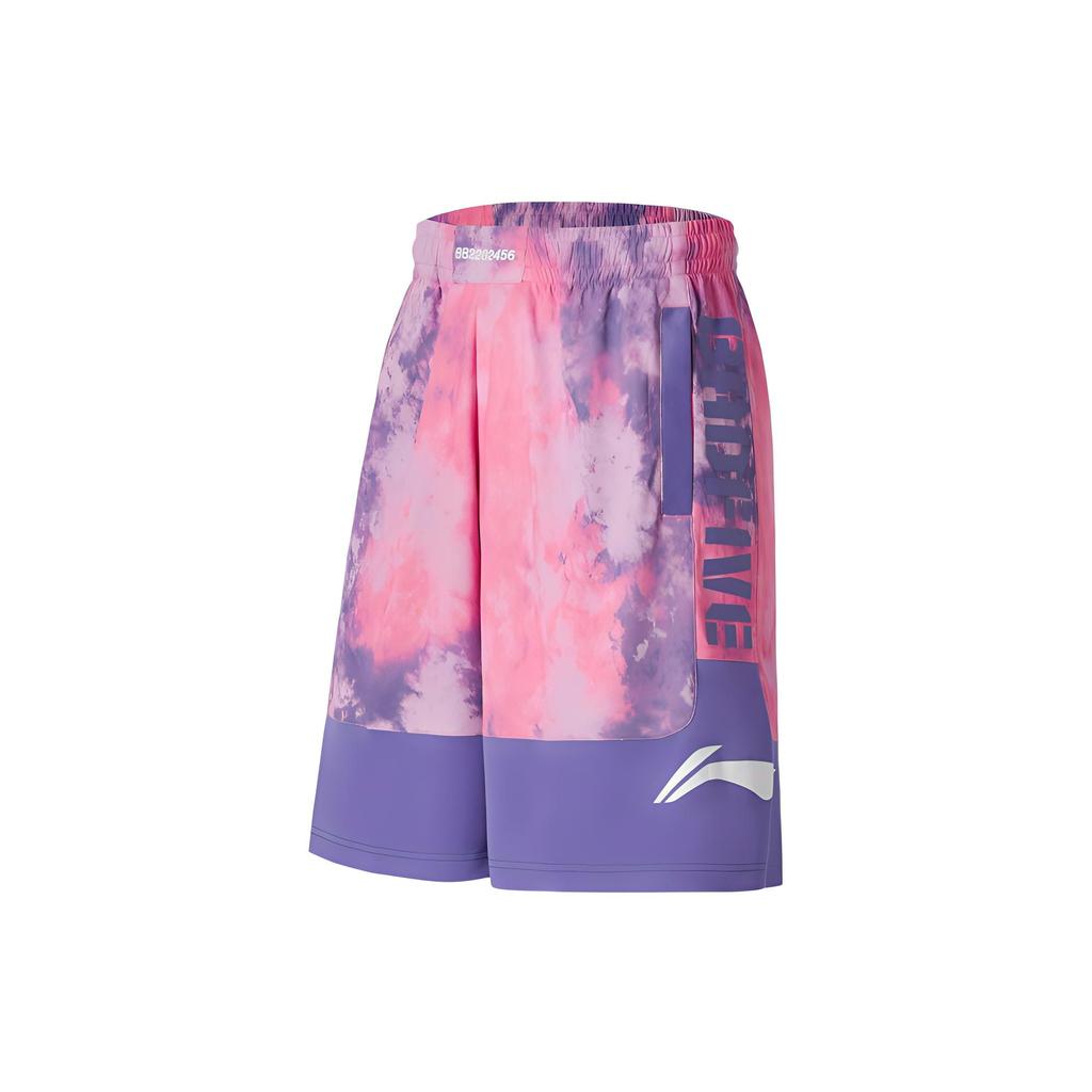 Li Ning Свободные шорты с принтом, мужские штаны, розовые, фиолетовые, синие, AAPS031-2