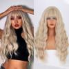 Women Long Wavy Wig with Bangs Synthetic Fiber Light Blonde Daily Wear Long Water Wave Wig Black Brown Ombre Color