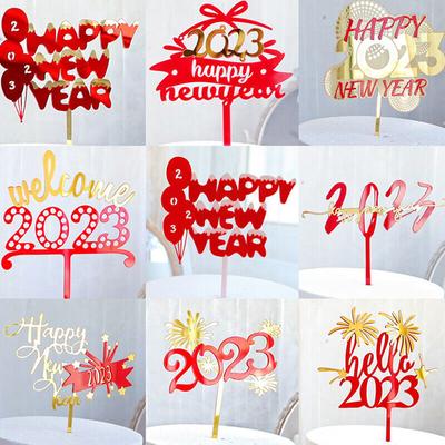 10 шт., топпер для торта «С Новым годом», акриловый топпер для кекса, рождественский десерт, вставка, выбор еды на Новый год, товары для выпускного вечера, сувениры