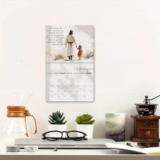 Настенный календарь 2025 года «Иисус», религиозное произведение искусства, настенный календарь, стихи из Библии, подвесной ежемесячный календарь для любителей Христа