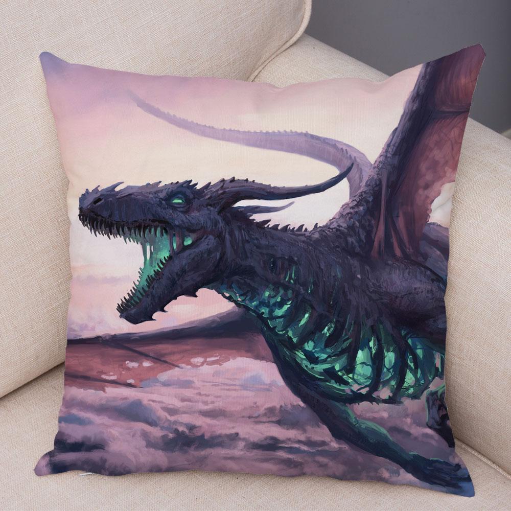 Наволочка с мультяшным животным принтом, чехол для подушки с рисунком дракона, декоративная наволочка для автомобиля, дивана, дома, гостиной