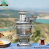 Stainless Steel Porcelain Turkish Samovar Tea Warmer Hot Water Boiler Teapot Samovar Wood Stove Charcoal Samovar Teaware Picnic