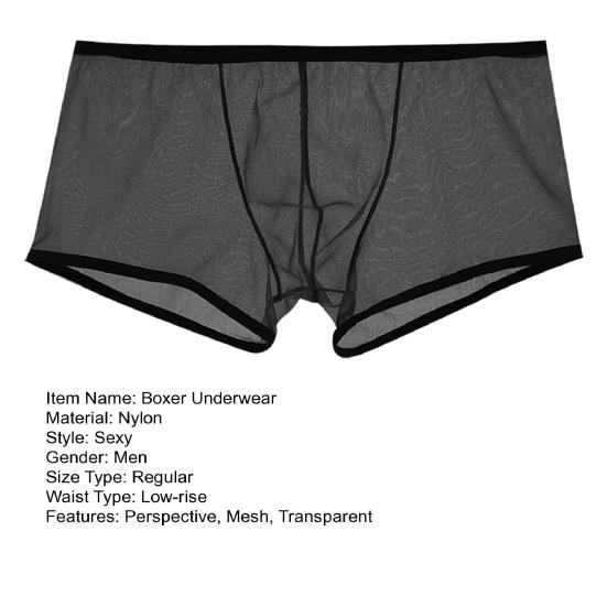 Men Boxer Underwear Transparent Mesh Perspective Shorts Panties Low-rise Moisture-wicking Boxer Shorts