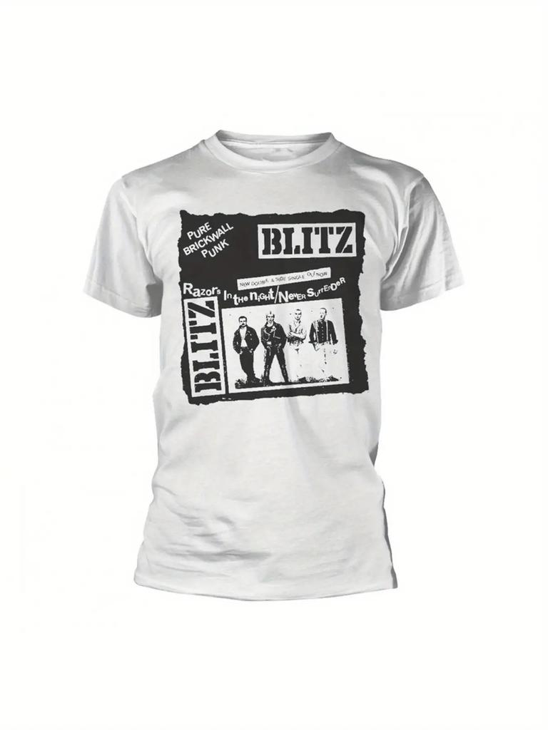 BLITZ Men'S PURE BRICK WALL Punk Rock Band Graphic T-Shirt - Durable - Xx-Large White Tee