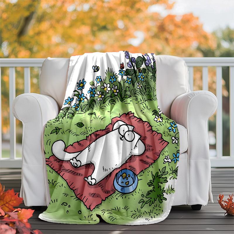 Simon's cat Flannel Blanket Soft Warm All-Season Throw, Design for Camping, Car Travel, Hiking Sofa, Bed, Office Perfect Gift for Parties