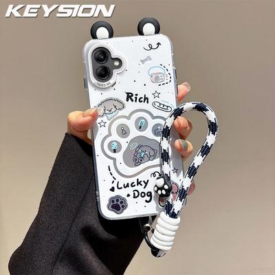 KEYSION Милый мультяшный чехол с ушками для Samsung A07 A06 4G A05 со шнурком, мягкий силиконовый + ПК, противоударный чехол для телефона для Galaxy A05 A06 A07