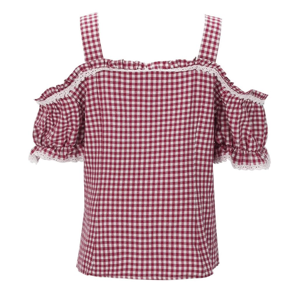 Традиционная женская повседневная клетчатая рубашка с коротким рукавом для пивного фестиваля