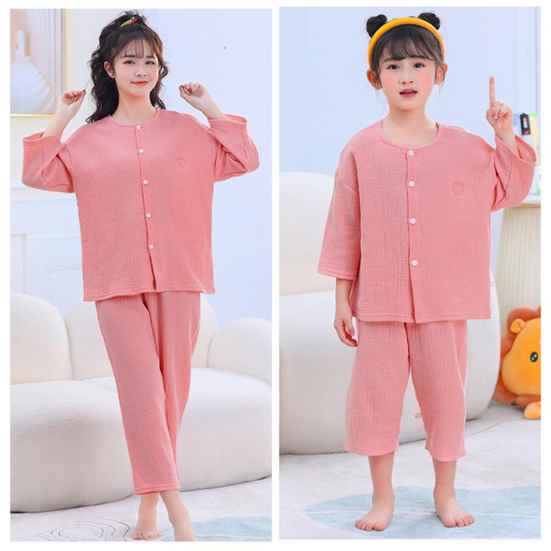 Family Home Wear Pure Cotton Summer Children's Pajamas Set Short Sleeve Set for Boys and Girls