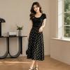 Slim Fit A-Line Skirt Elastic Waist Half-length Dress Vintage Polka Dot Skirt  Work to Weekend