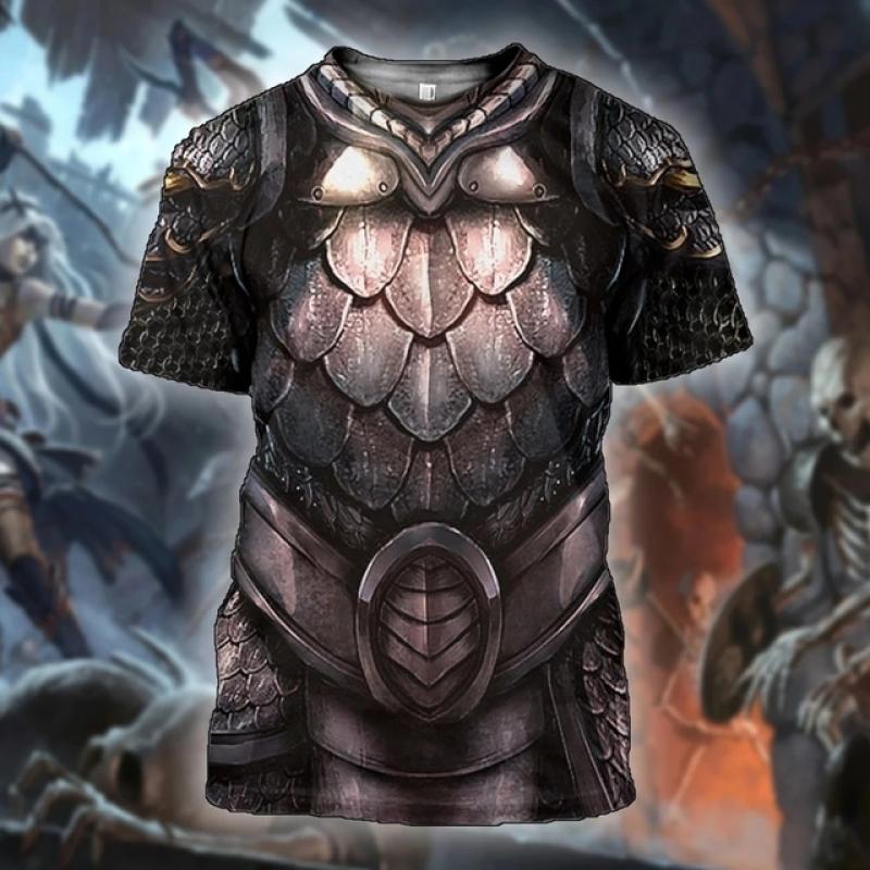 Medieval Armor 3D Printed Viking Cosplay Men's Summer Vintage Crewneck Short Sleeve Hip Hop Kids Street Funny Casual T-shirt Top