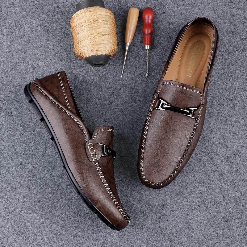 Мужские повседневные мокасины из натуральной кожи, нескользящие, без застежек, кроссовки для ходьбы, удобные мужские туфли для вождения, мокасины