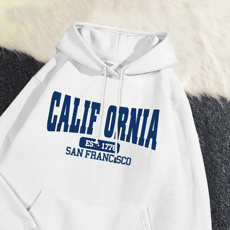 Осень-зима женские толстовки с капюшоном California Est 1776 San Francisco Printed Sweatshirt Warm Fleece Comfort Pullover Casual Tops