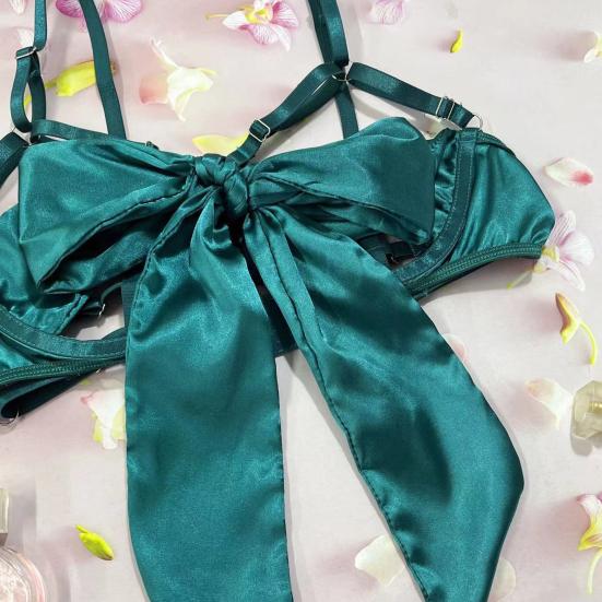 1 комплект женский бюстгальтер трусики комплект с кольцом на бедре бант декор без рукавов спинка глубокий вырез