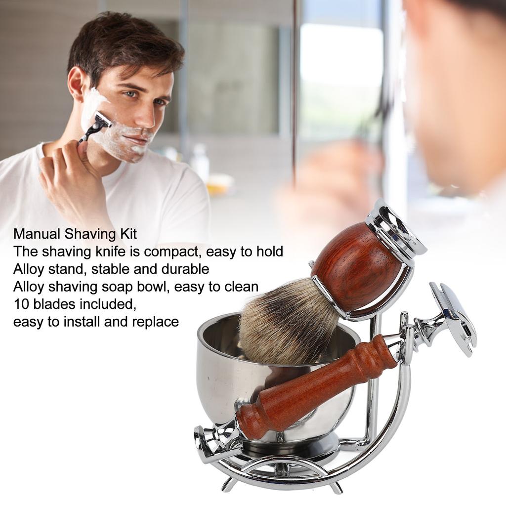 Набор для ухода за бритьем для мужчин со сменными лезвиями, ручной триммер для бороды, помазок для бритья и набор ножей