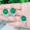 WWJ Aristocratic Luxury Green Chandelier Drop Earrings Adjustable Necklace Set