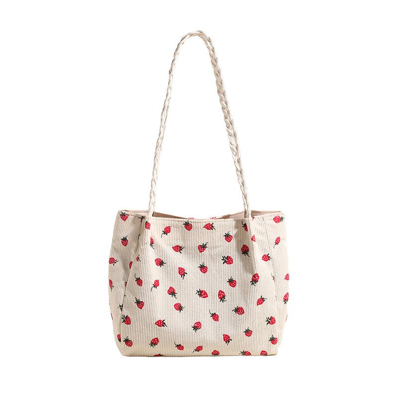 Сумка-тоут для студентов колледжа с клубникой, новая сумка для хранения, большая вместимость, модная сумка на одно плечо из милого холста