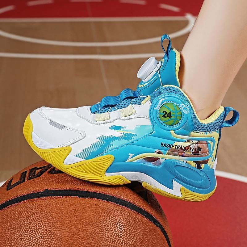 31-40 Детские Большие Размеры Противоскользящие Износостойкие Модные Высокие Баскетбольные Кроссовки Спортивный Тренд Детская Обувь
