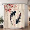 Chinese Japanese Koi Ink Painting Shower Curtain Red Cherry Blossom Wave Fish Watercolour Painting Bath Curtains Bathroom Decor