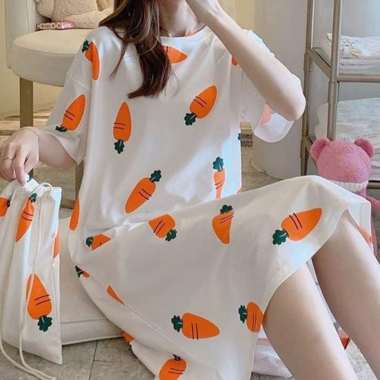 Beautiful Sleeping Dress Breathable Relaxed Comfortable Girls Sweet Pink Heart Print Summer Nightdress Home Wear