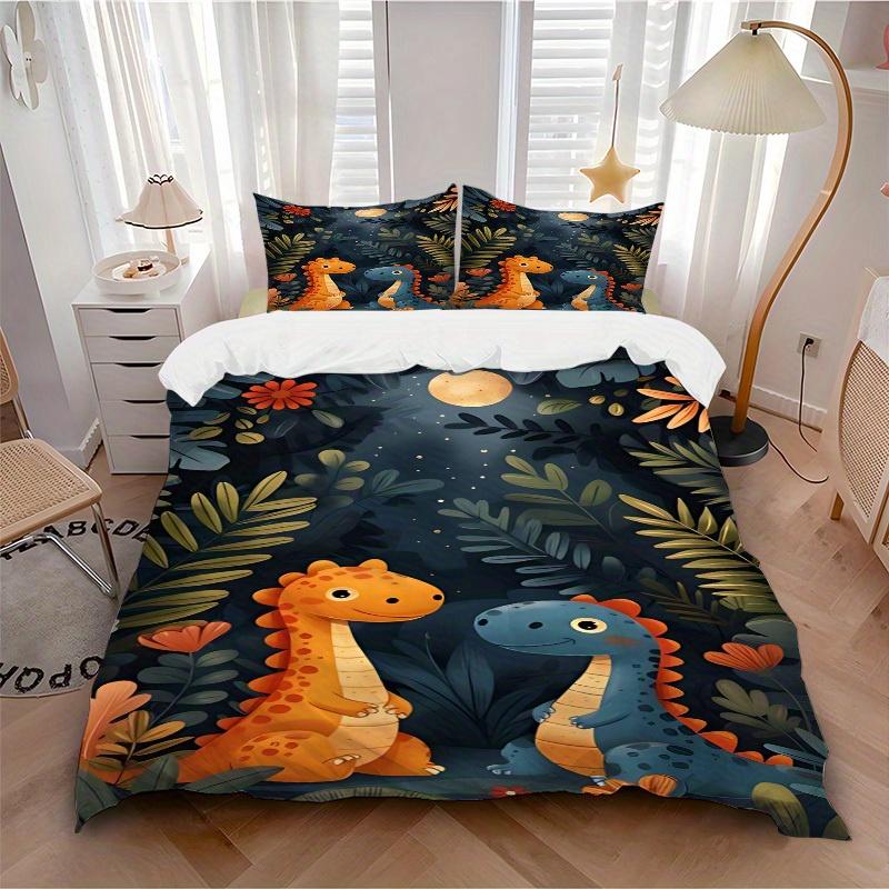 3pcs Animal-themed Dino Patterns Soft and Comfortable Breathability, Bedding Set, Machine Washable, Suitable for All Seasons124