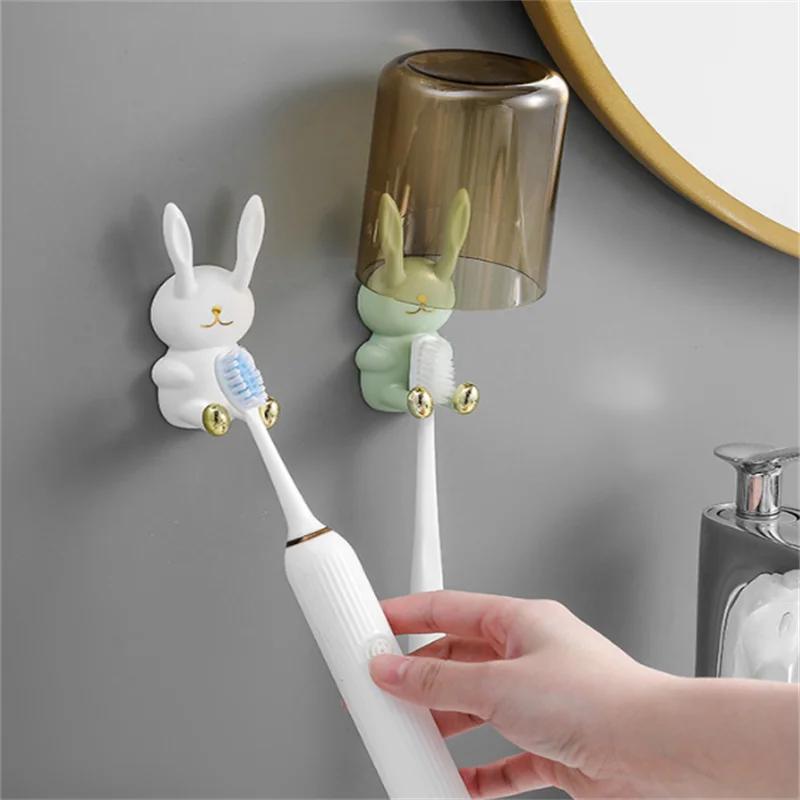 Держатель для зубных щеток в форме мультяшного кролика, креативный настенный бесследный крючок, многофункциональный крючок-органайзер, аксессуары для ванной комнаты