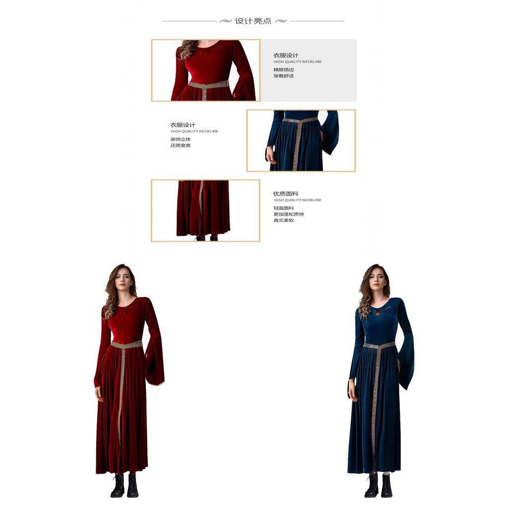 European Medieval Queen Costume Dress With Flared Sleeves For Cosplay And Stage Performances
