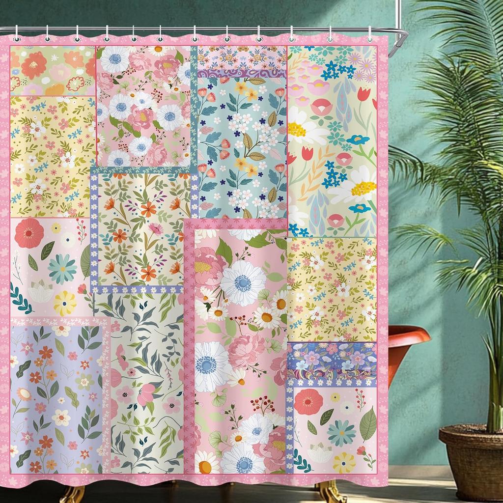 Boho Vintage Flower Shower Curtain Sets For Bathroom Retro Floral Shower Curtain Rustic Country Polyester Bathtub Curtain