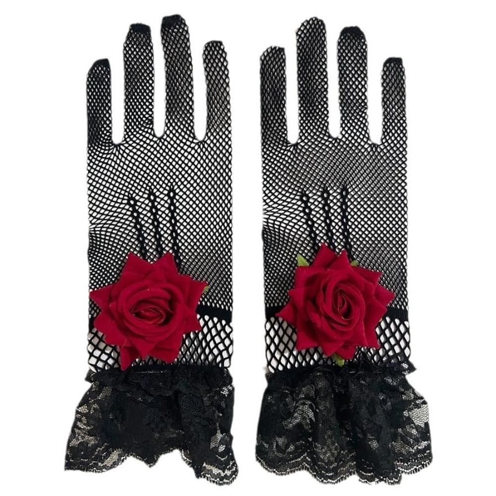 New Rose Flower Lace Mesh Mittens Party Dress Punk Hip Hop Performance Gloves Cosplay Dance Costume Fishnet Gloves Sexy