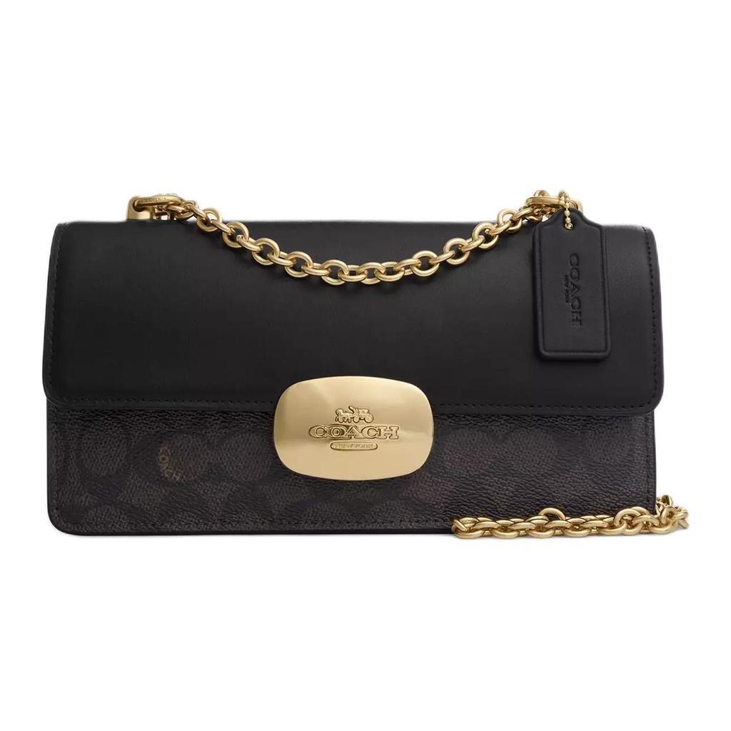 Coach Eliza 23 Chain Strap Logo Coated Canvas And Smooth Leather Crossbody Bag Medium Women crossbody bag Walnut Black CW010-IMXAQ