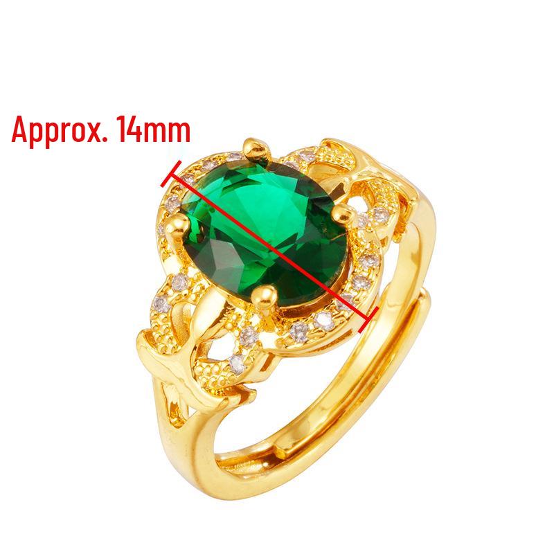 Женское кольцо из латуни с покрытием из 18-каратного золота с имитацией турмалина и кристаллами циркона