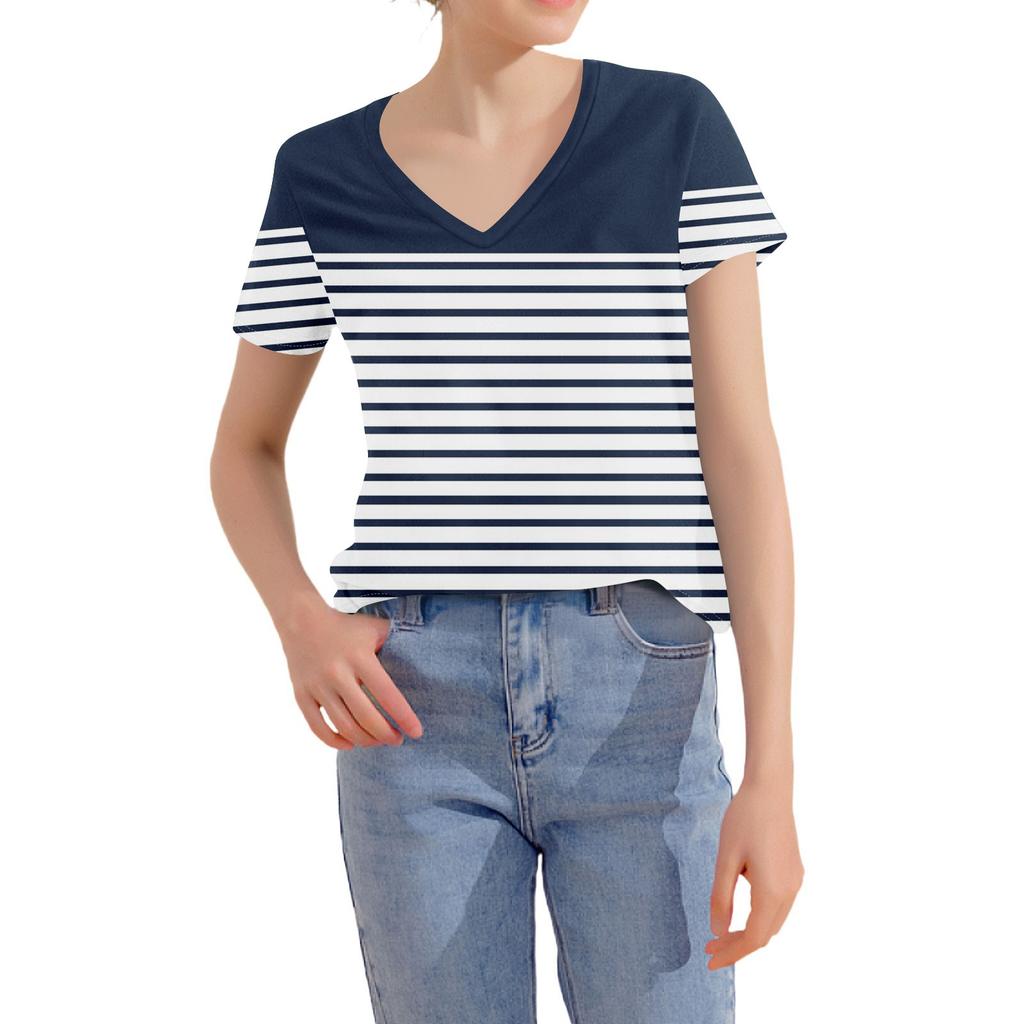 T Shirts For Women Pleated V Neck Dressy Casual Blouses Printing Short Sleeve Summer Tops Loose Fit