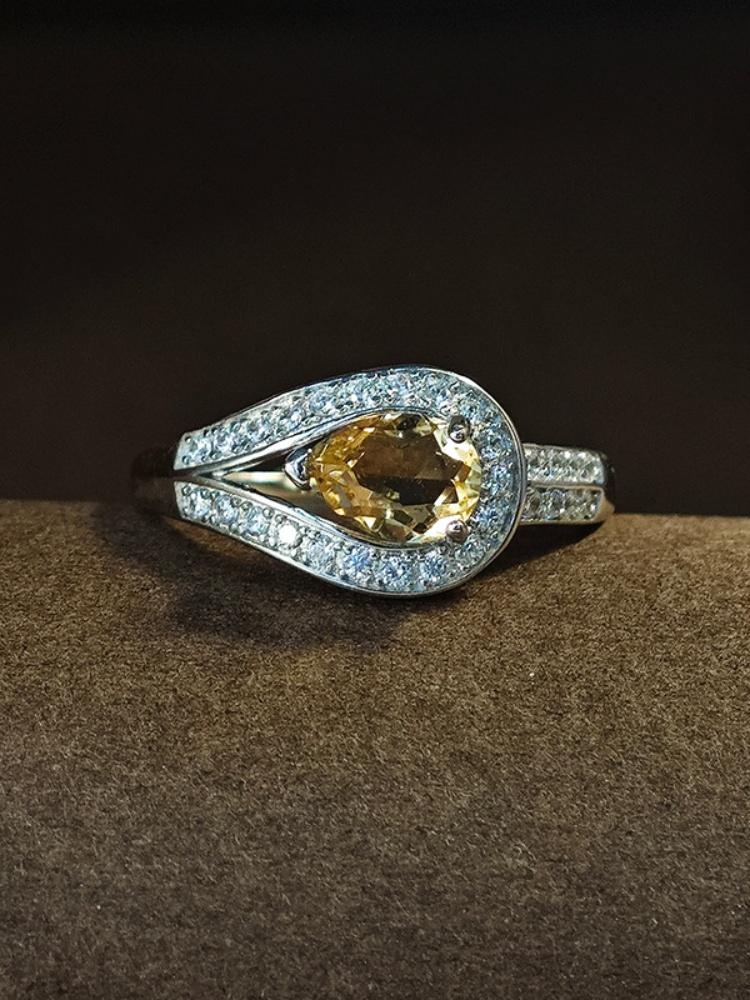 Кольцо с цитрином в форме груши из серебра 925 пробы в стиле «дворец», уникальные кольца для девушек из стерлингового серебра 925 пробы с цирконием в форме капли воды