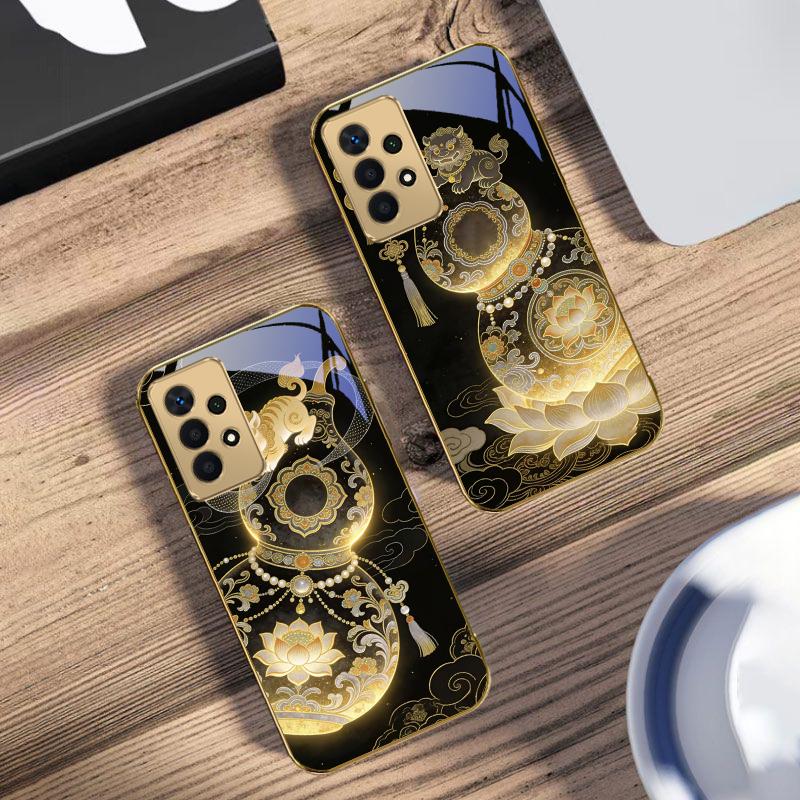 Золотой Львиный Тыква Для Samsung A73 A72 A71 A42 A56 A55 A54 A53 A52s A52 A51 A36 A35 A34 A33 A32 A16 Золотой стеклянный чехол для телефона