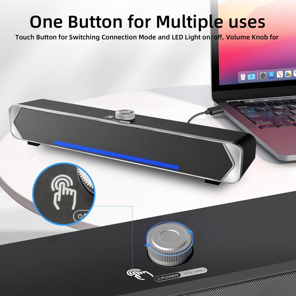 PHISSION Стереосаундбар с питанием от USB и разъемом AUX для ПК, телевизоров, настольных компьютеров, ПК и смартфонов