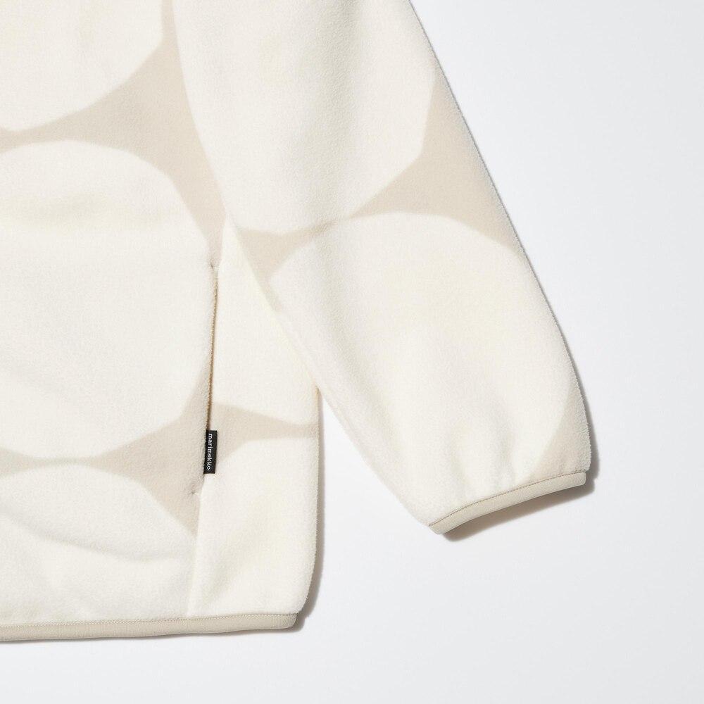 Uniqlo X Marimekko Коллаборация Весна-Лето 2024 Принт Круги Воротник-стойка Молния Опущенные плечи Флисовая куртка Женские куртки Светло-серый 465208-02