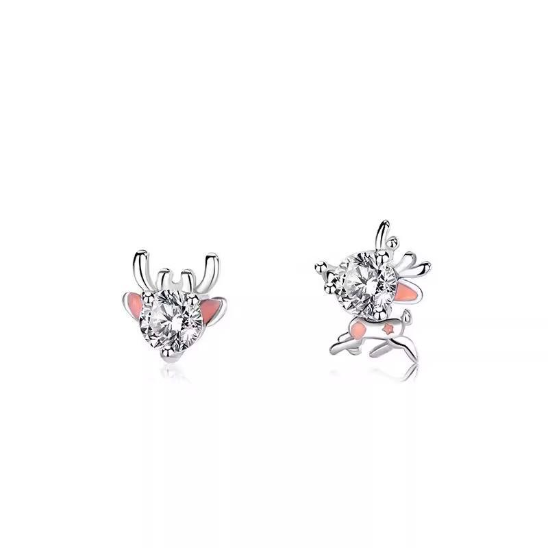 S925 Sterling Silver Little Deer Antler Stud Earrings - Light Luxury Christmas Jewelry Gift
