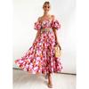Summer Puff Sleeves Vacation Slimming Long Dress Hot Girl High Waist One Shoulder Printed Dress for Women