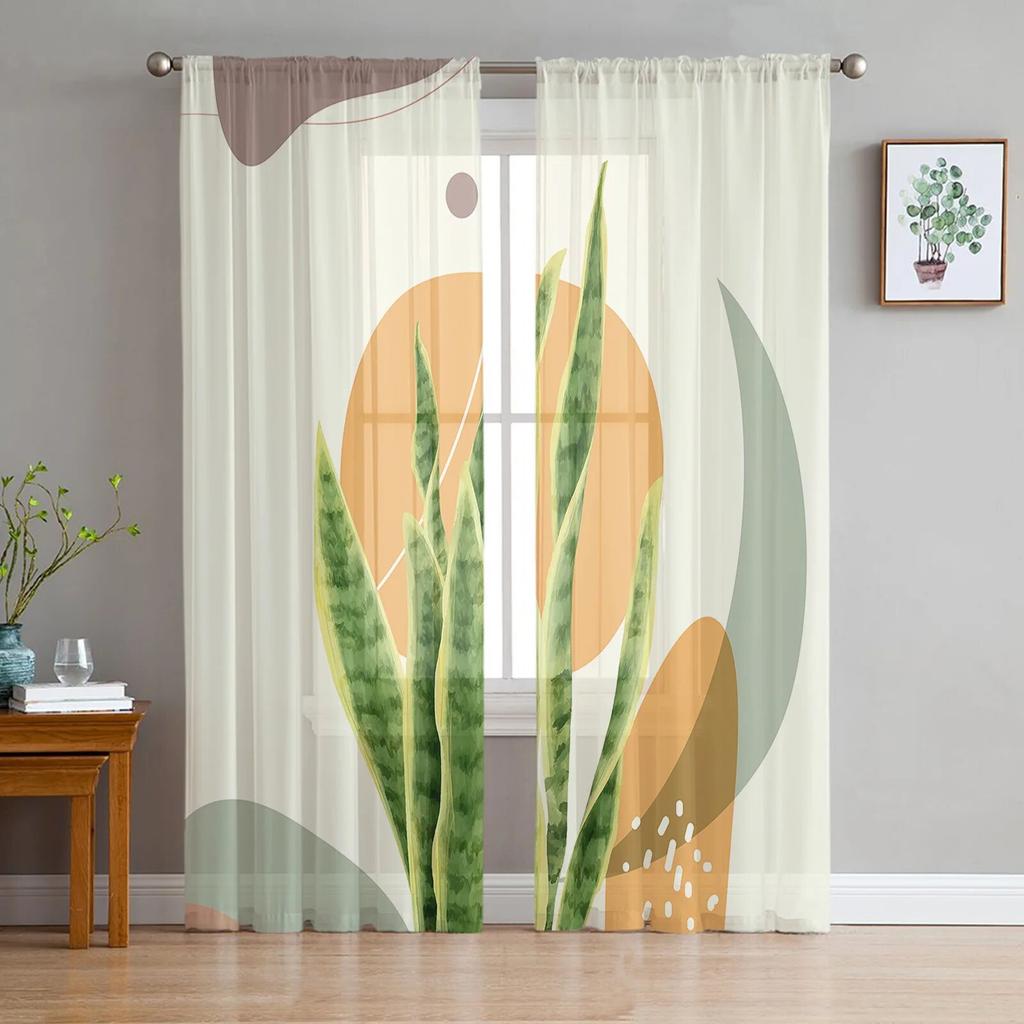 Tropical Plants Sheer Window Curtains for Living Room Girl Bedroom Tulle Curtains Kitchen Veil Chiffon Drapes