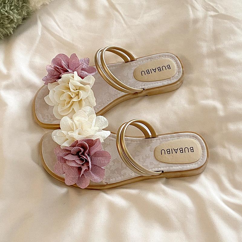 Fashion Chic Flower - Decor Double - Strap Slides | Romantic & Sweet, Perfect for Summer Daily & Vacation Looks