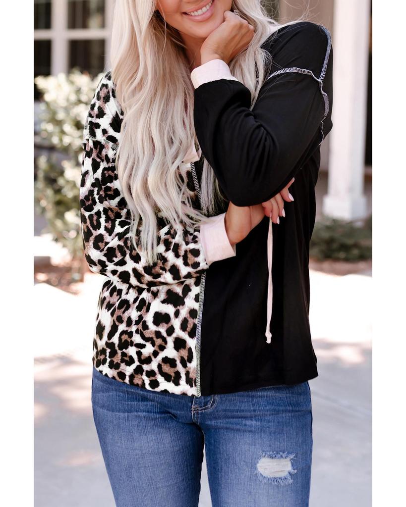 Azura Exchange Толстовка с капюшоном в стиле пэчворк с леопардовым принтом