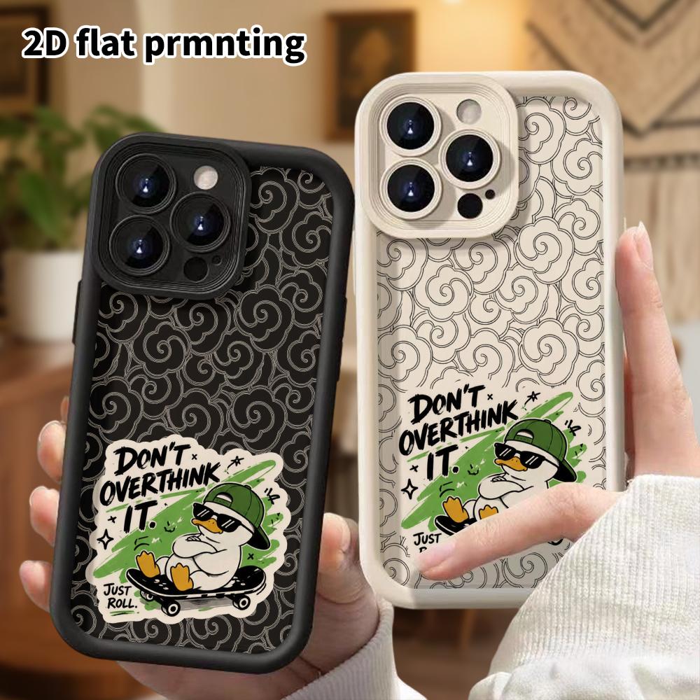 Phone case: 2D flat design suitable for iPhone 18 17 16 15 14 13 Pro tiered protective case, skateboarding little duck, Christmas and Halloween gift