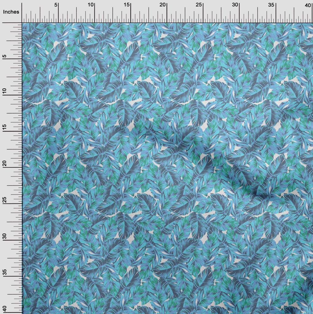 oneOone Cotton Flex Light Blue Fabric Tropical Leaf Dress Material Fabric Print Fabric By The Yard 40 Inch