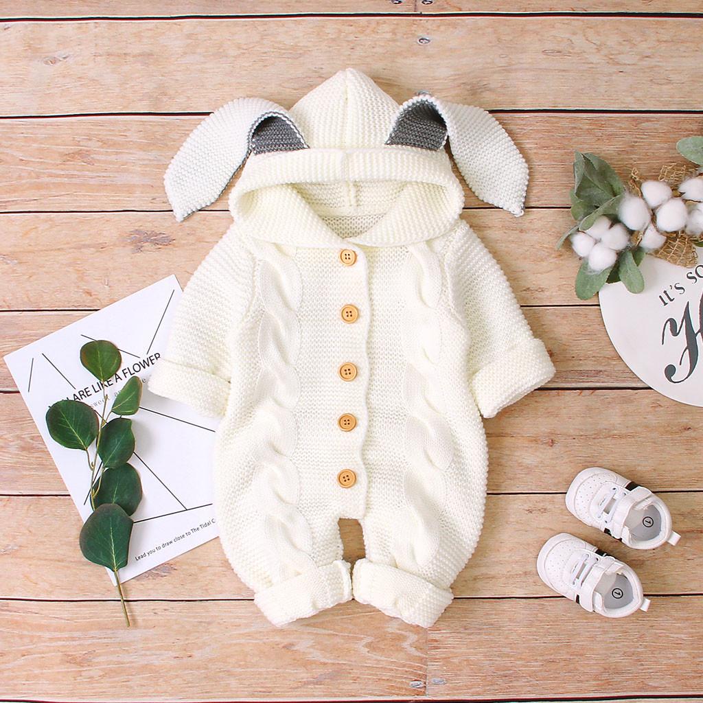 Зимнее теплое пальто для новорожденных девочек и мальчиков, вязаная верхняя одежда, комбинезон с капюшоном