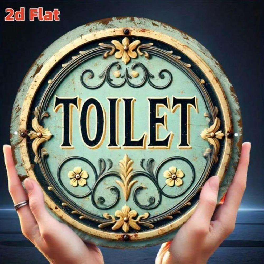 Retro Toilet Sign Metal Wall Art Gold Blue Green Decor