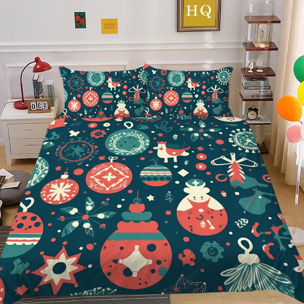 Рождественская печать 3D-печать Полиэстеровая наволочка Пододеяльник Набор из двух или трех предметов