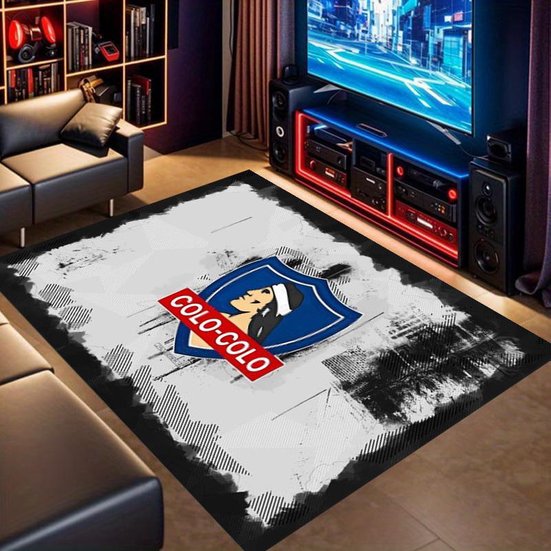 Colo-Colo Football Club Grunge Texture Crest Print Area Rug Chilean Soccer Fan Non Slip Rectangular Floor Mat Gaming Room Football Fan Home Decor Rug