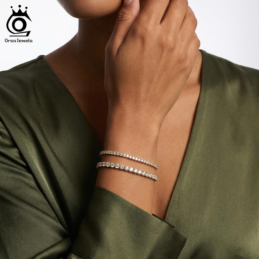 ORSA JEWELS Оригинальный браслет-теннис из стерлингового серебра 925 пробы Модный браслет с прозрачным цирконием 2 мм 3 мм 4A Ювелирные изделия для женщин SB225