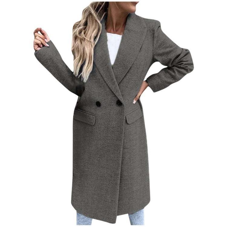 Women Warm Winter Wool Coat Stylish Casual Loose Lapel Button Cardigan with Fake Pocket Outerwear